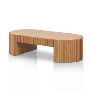 Natural Oak 1.3m Coffee Table, Reed Design, Drawer, Stable Base