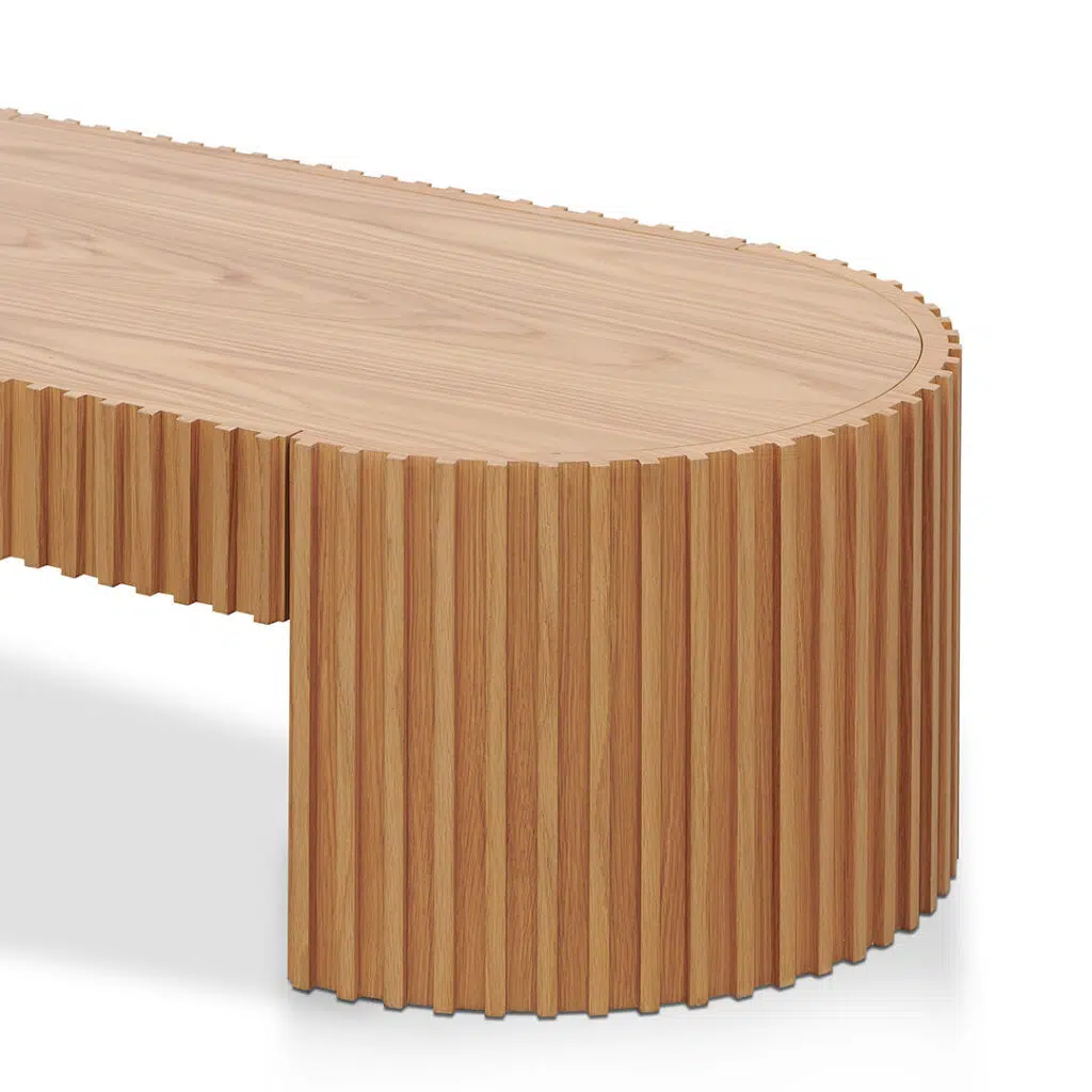 Natural Oak 1.3m Coffee Table, Reed Design, Drawer, Durable Base