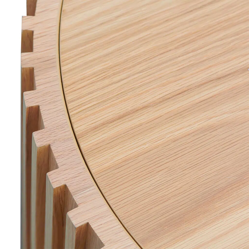 Natural Oak 1.3m Coffee Table, Reed Design, Drawer, Stable Base