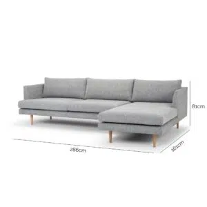 Scandinavian 3-seater sofa with right chaise, graphite grey, natural legs