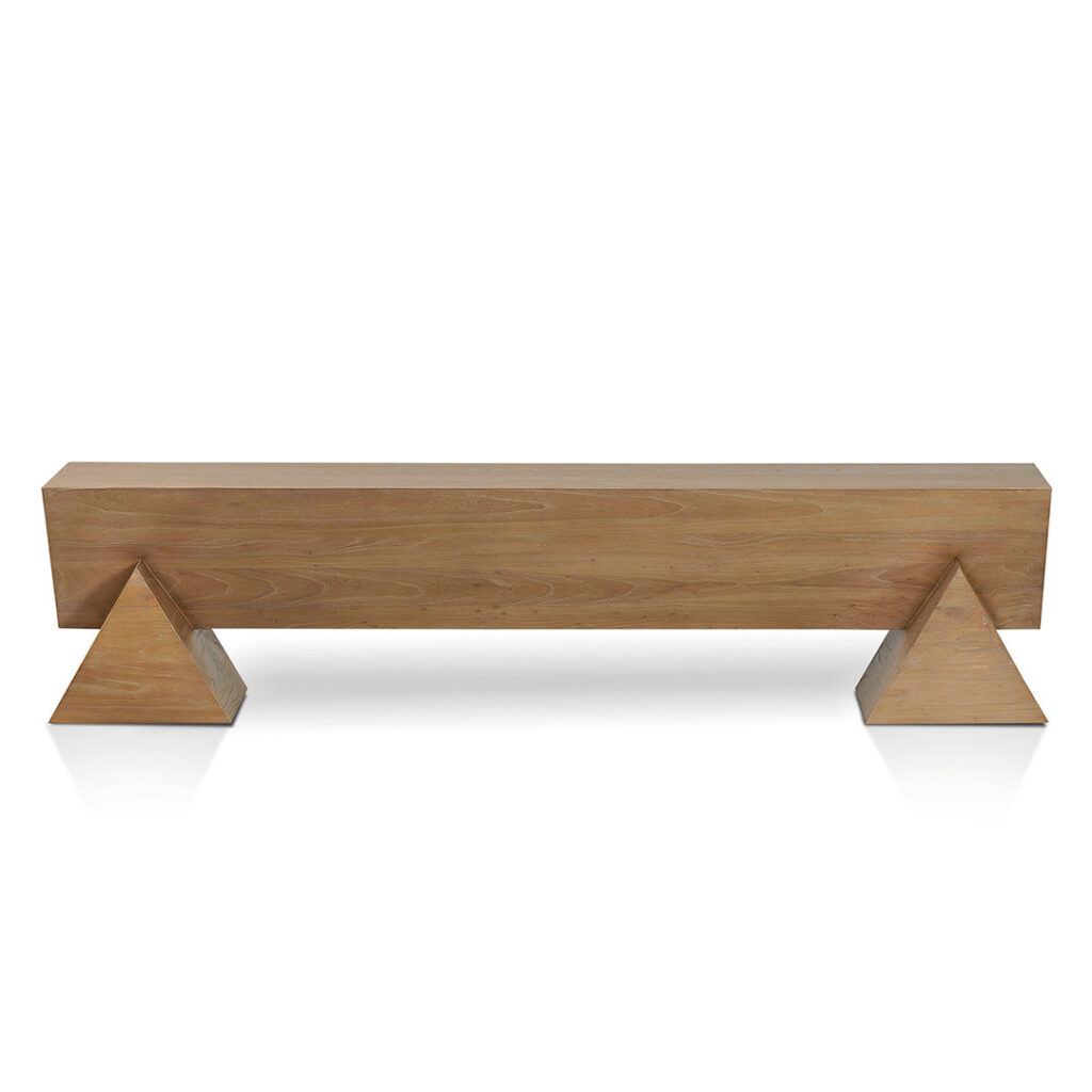 Natural Elm Wood Bench, Sturdy, Modern, 1.9m, Triangle Legs, Minimalist Style