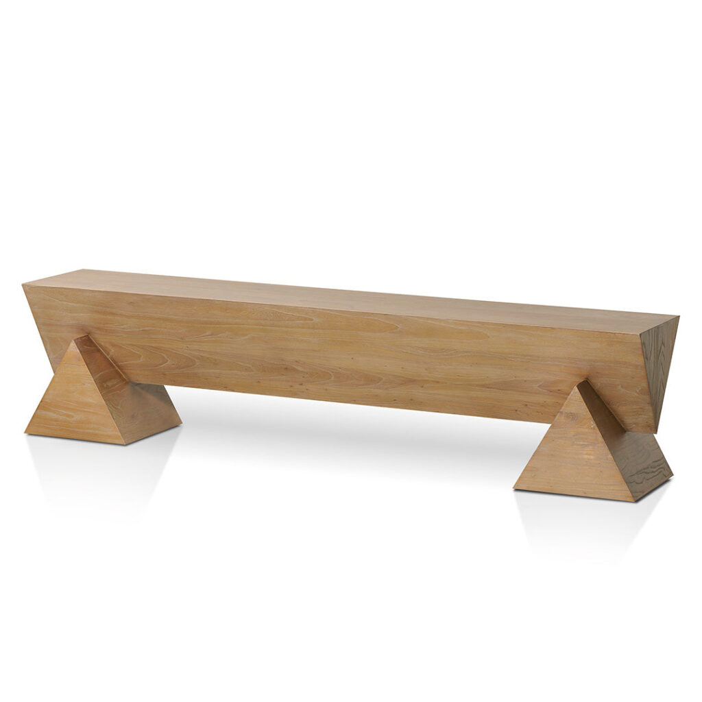 Willow 1.9m Elm Bench, sturdy with triangle legs, natural wood, minimalist design