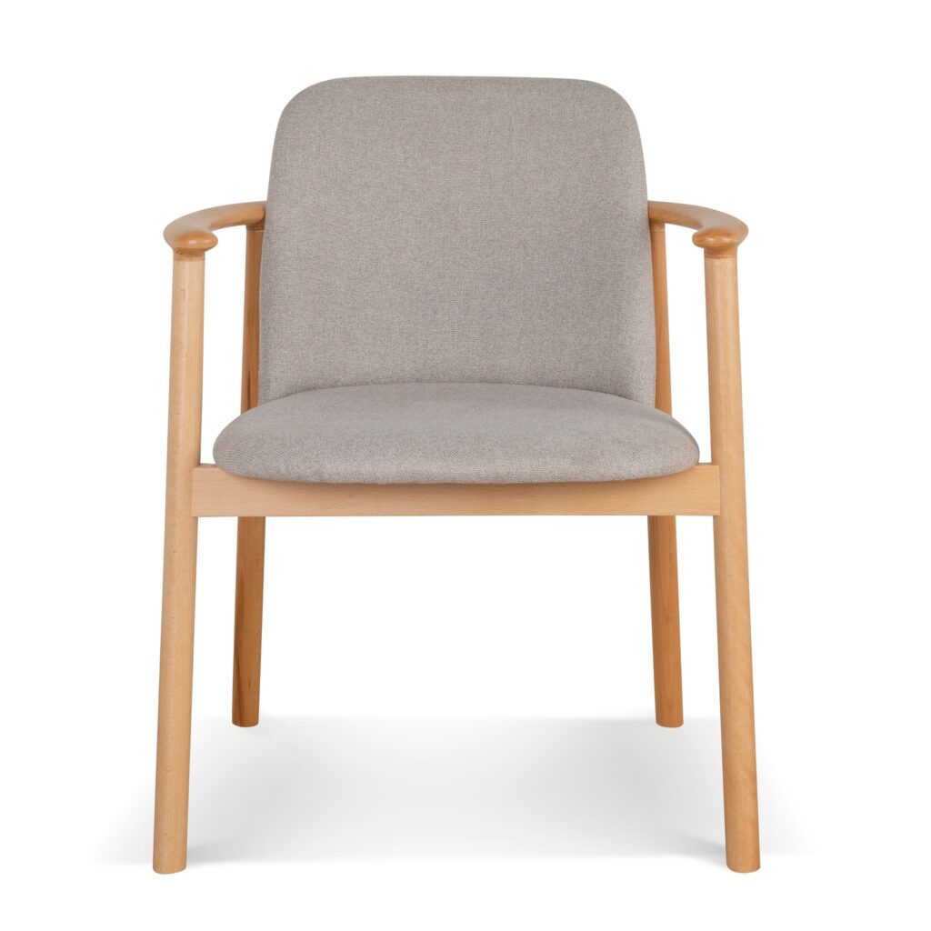 Nara Dining Armchair Set Natural Wood Grey Fabric