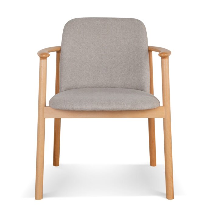 Nara Dining Armchair Set Natural Wood Grey Fabric