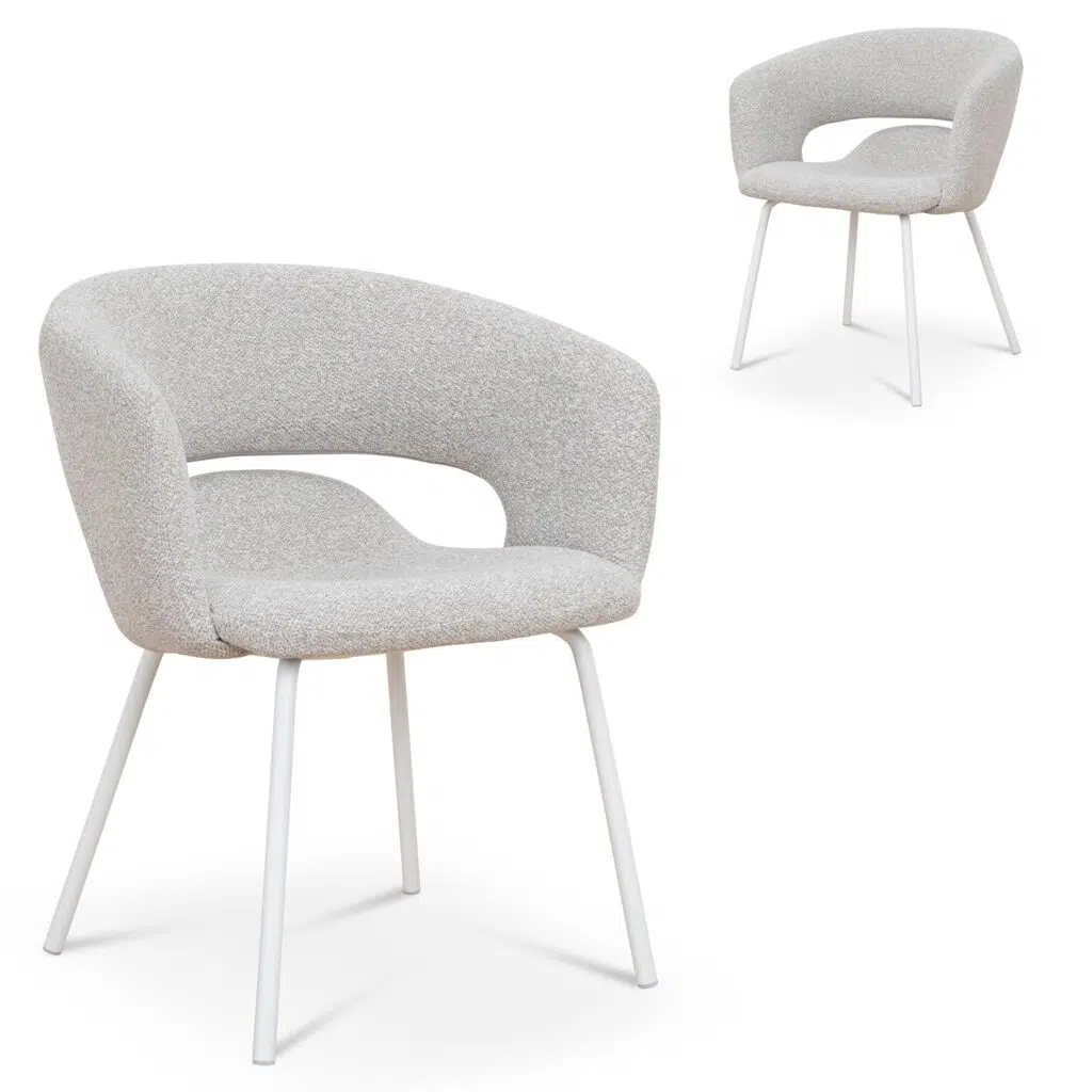 Finn Dining Chair, White Frame, Grey Fabric, Set of 2