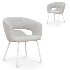 Finn Dining Chair, White Frame, Grey Fabric, Set of 2