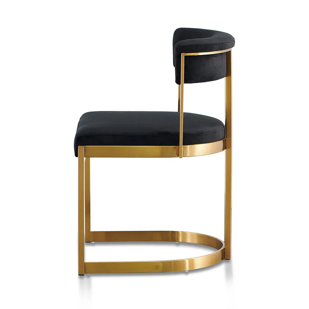 Luna black velvet dining chair with gold base