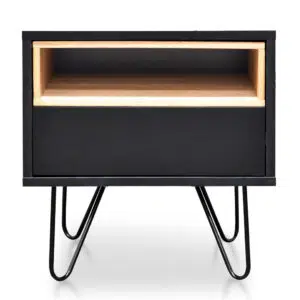 Luna Black Bedside Table Modern Design Wide Shot