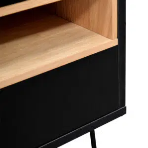 Luna Black Bedside Table Modern Design Wide Drawer Shelf