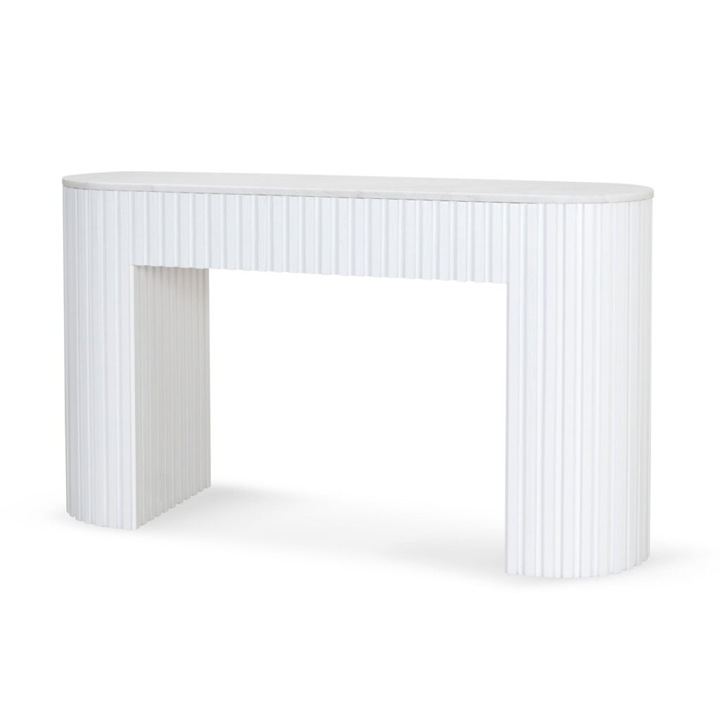Elegant white marble console table, 1.5m, solid elm legs, minimalist design