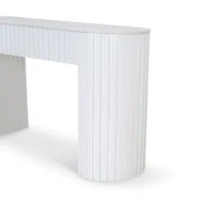 Elegant white marble console table, 1.5m, sturdy elm legs, minimalist design, fits entryway or living room.