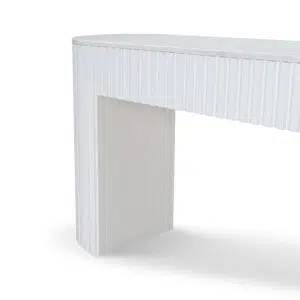 Elegant white marble console table, 1.5m, sturdy elm legs, minimalist design, fits entryways and living spaces.