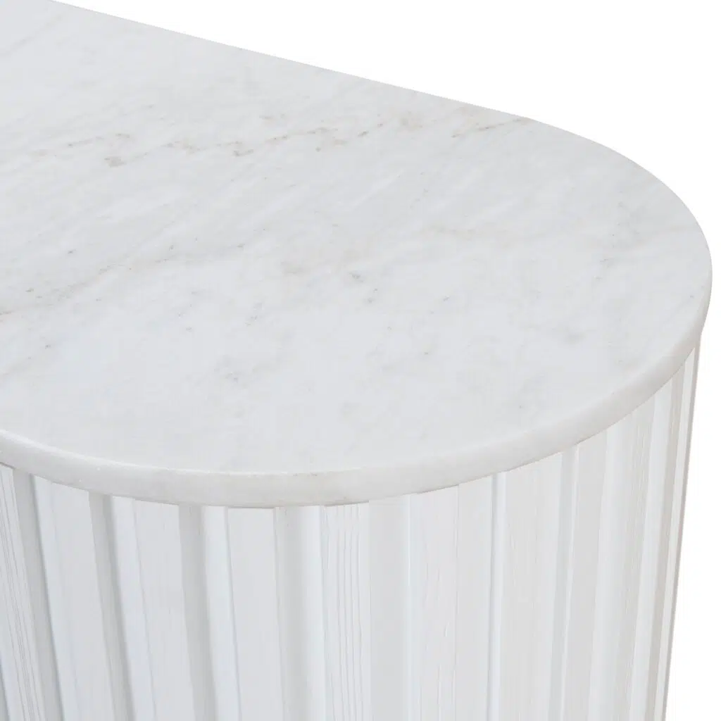 Elegant white marble console table, 1.5m, sturdy elm legs, minimalist design, fits entryway or living room.