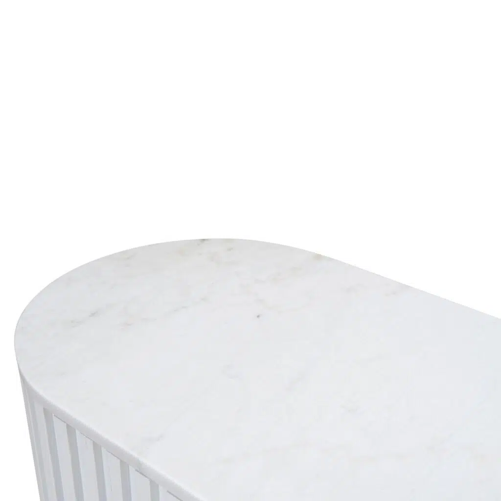Elegant white marble console table, 1.5m, with solid elm legs and minimalist design.