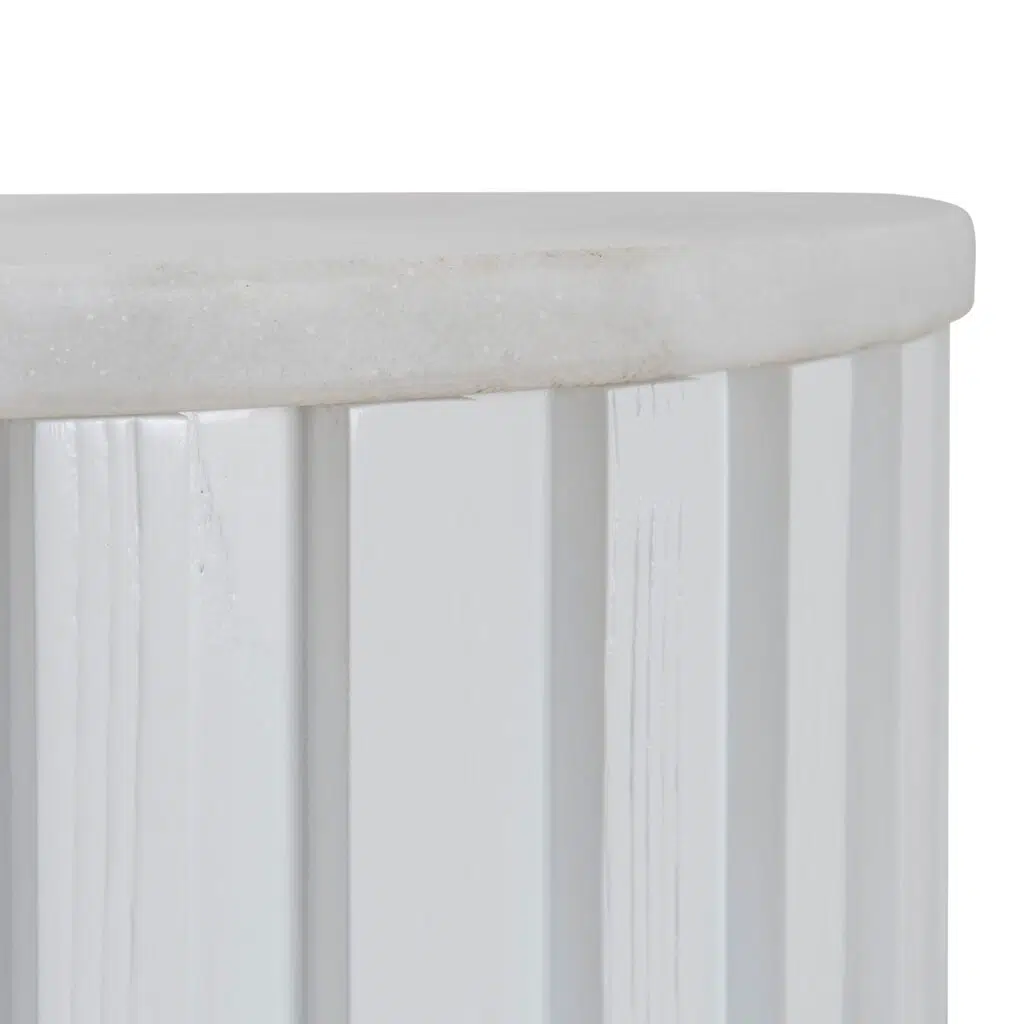 Elegant white marble console table, 1.5m, with solid elm legs and minimalist design.