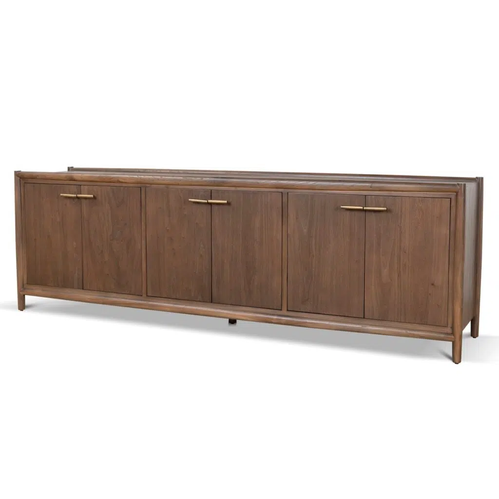 Walnut Flint Sideboard 238cm W x 50cm D x 76cm H, Elm Legs, Plywood Top