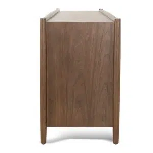 Walnut 6-drawer chest, polished brass handles, solid wood legs