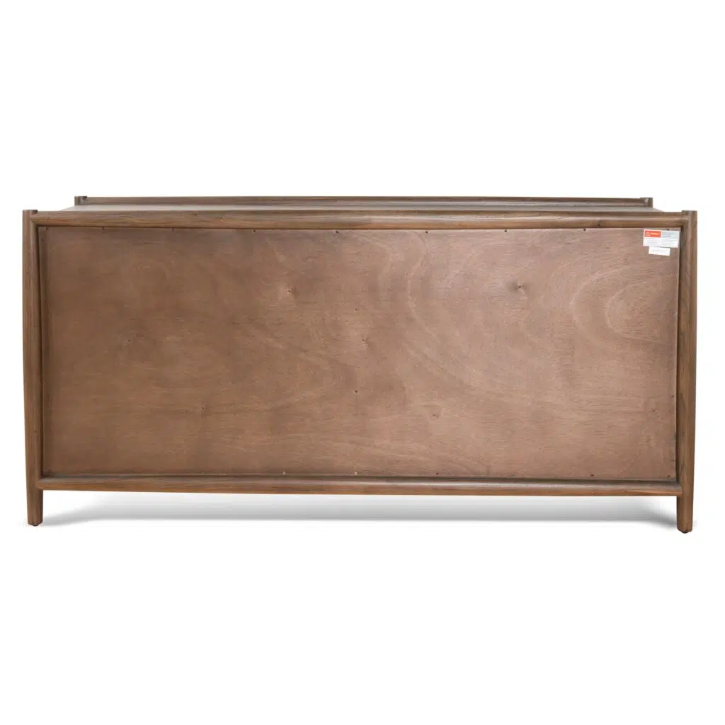 Walnut 6-drawer chest, brass handles, elm legs