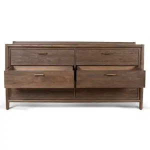 Walnut 6-drawer chest, brass handles, elm legs