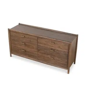 Walnut 6-drawer chest with brass handles