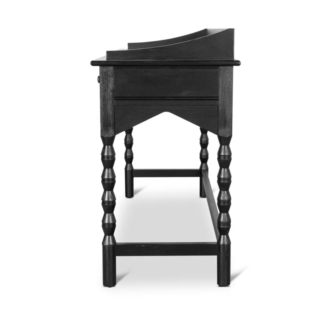Wren black console table, sleek design, solid ash legs, spacious top, drawers, 145cm
