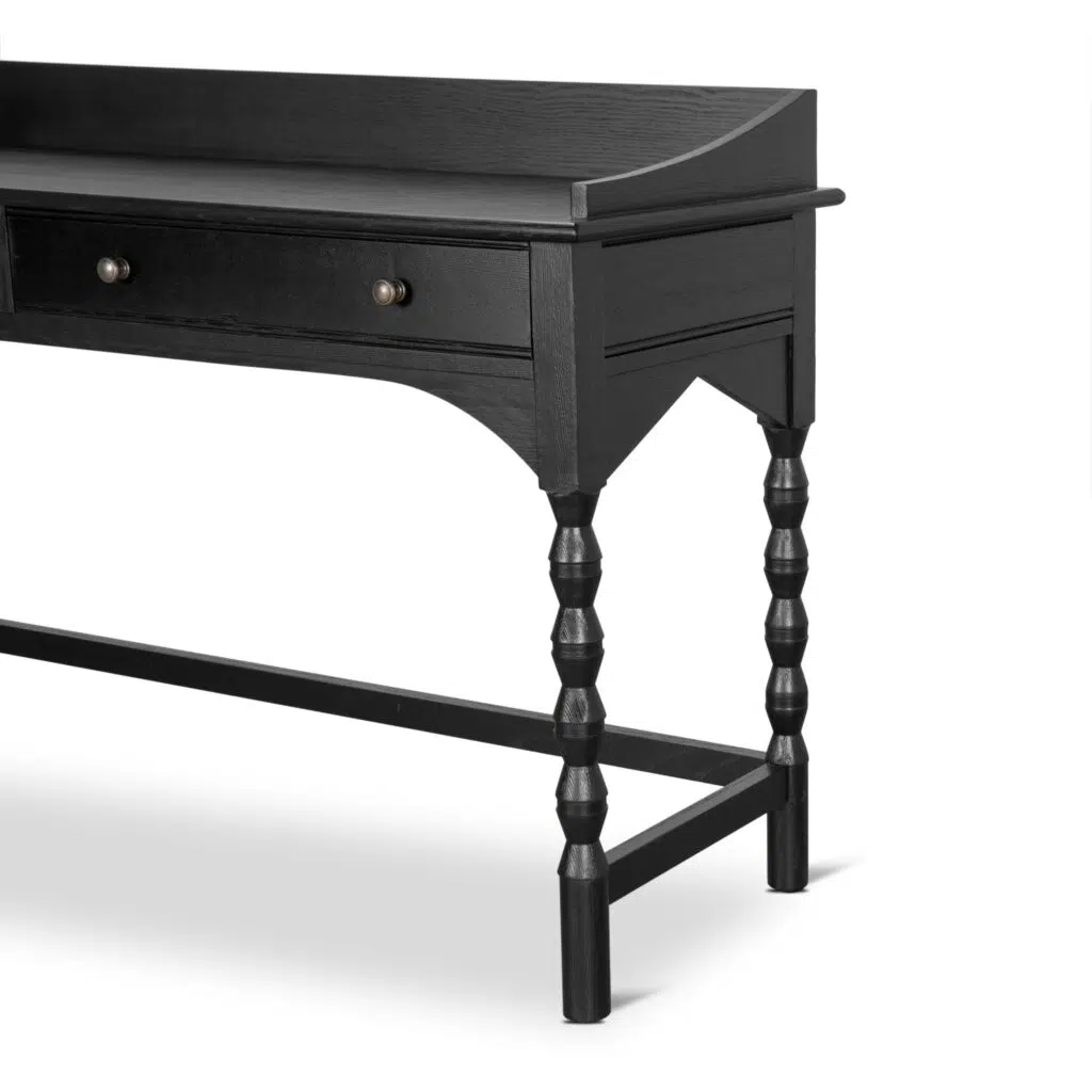 Wren black console table, sleek design, solid ash legs, spacious top, drawers, 145cm