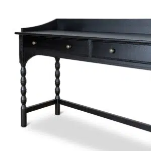 Wren Black Console Table 145cm, sleek design, ash legs, veneer top, spacious surface, drawers, modern elegance
