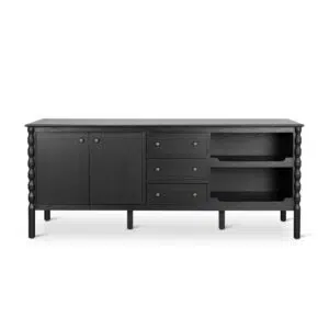 Elegant black 1.9m sideboard with vintage accents and ample storage