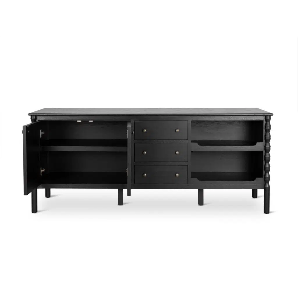 Elegant black 1.9m sideboard with vintage accents and ample storage