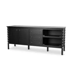 Elegant black 1.9m sideboard with vintage accents and ample storage