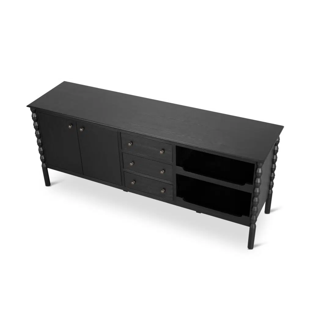 Elegant black 1.9m sideboard with vintage accents and ample storage