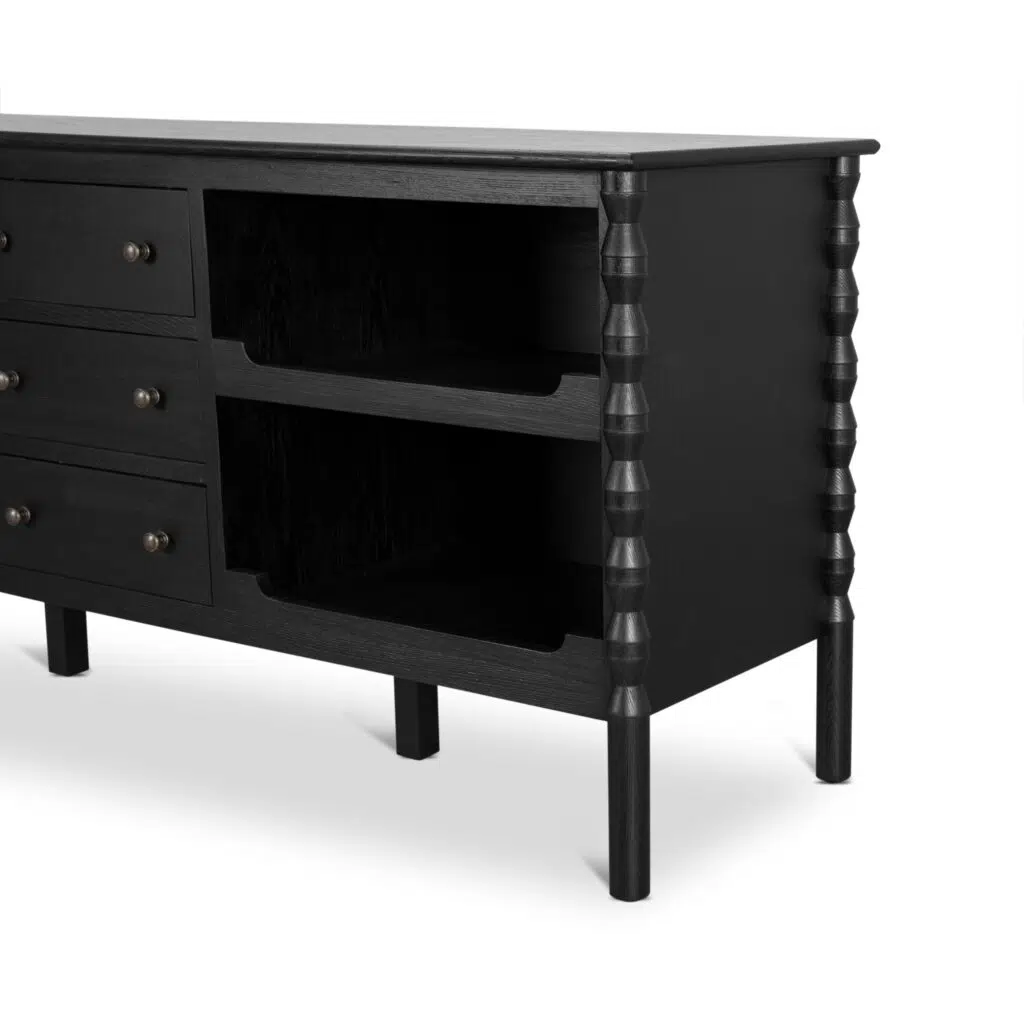 Elegant black 1.9m sideboard with vintage accents and ample storage