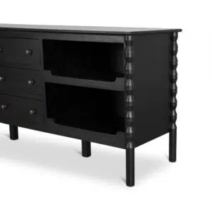 Elegant black 1.9m sideboard with vintage accents and ample storage