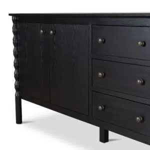 Elegant black 1.9m sideboard with vintage accents and ample storage