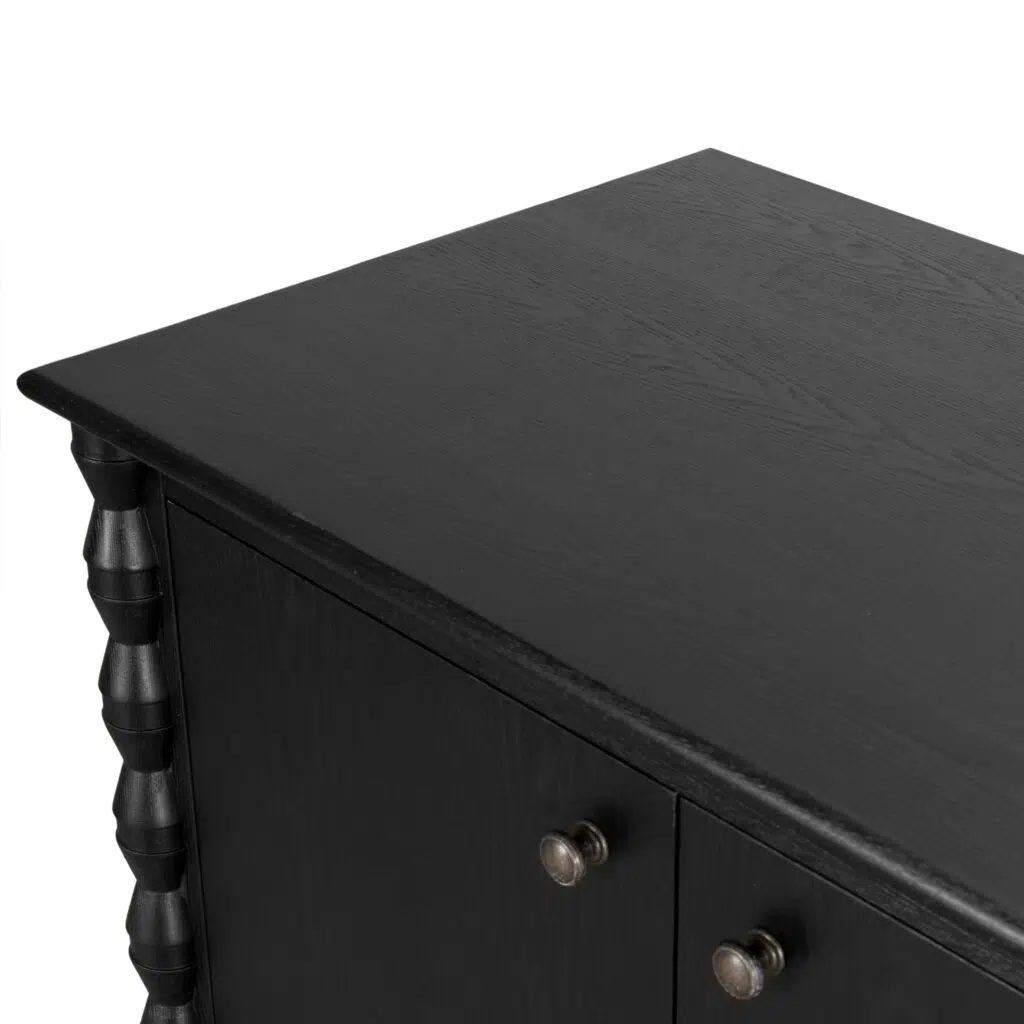 Elegant black 1.9m sideboard with vintage accents and ample storage