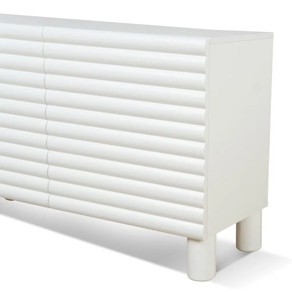 Elegant 1.2m Sideboard Unit in White, Compact Storage with Ribbed Detail and Beech Legs