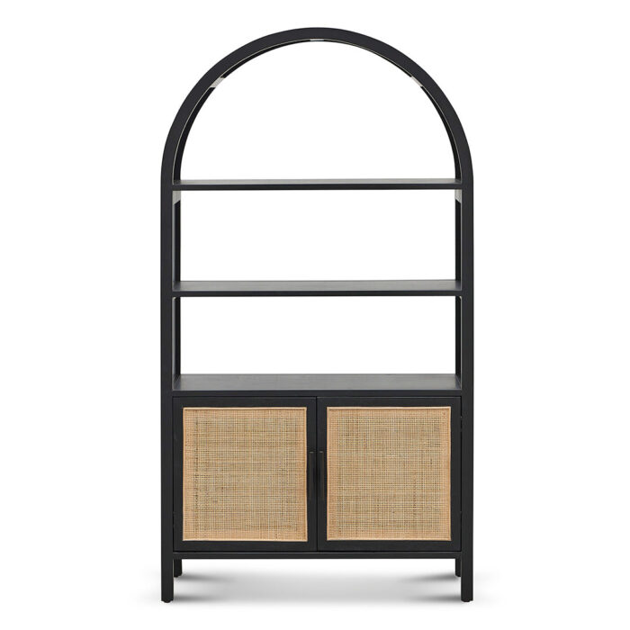 Nova Storage Cabinet Black 165cm H Rattan Doors