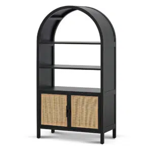 Nova Storage Cabinet Black 165cm H Rattan Doors