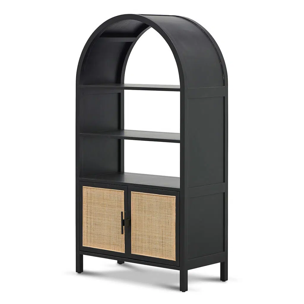 Nova Storage Cabinet 1.65m H Full Black with Rattan Doors
