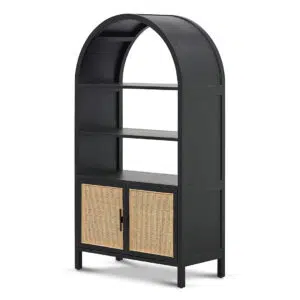 Nova Storage Cabinet 1.65m H Full Black with Rattan Doors