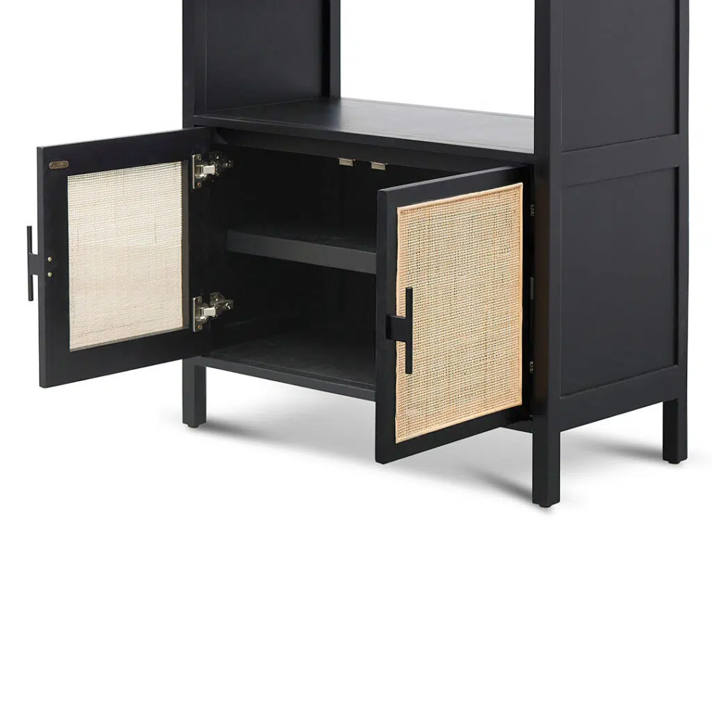 Nova Storage Cabinet Black 165cm H Rattan Doors