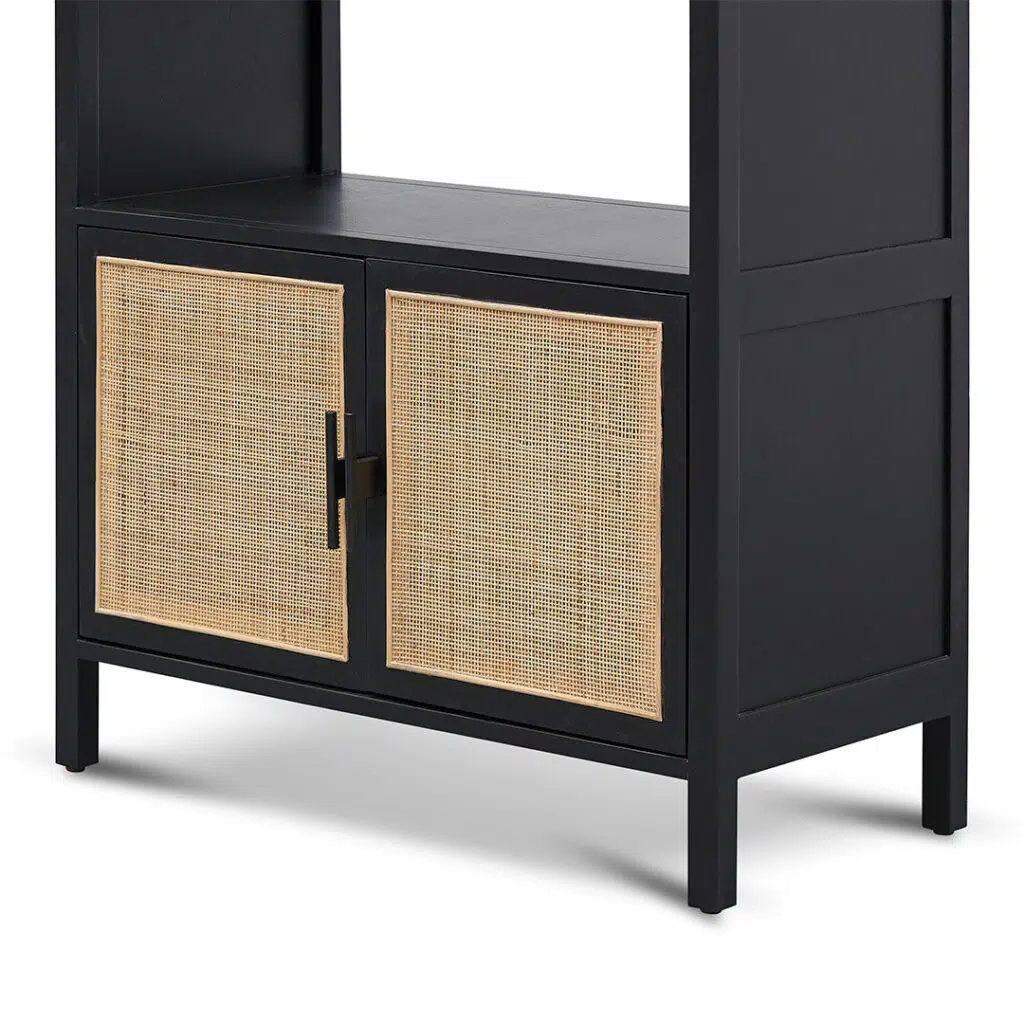 Nova Storage Cabinet Black 165cm H Rattan Doors