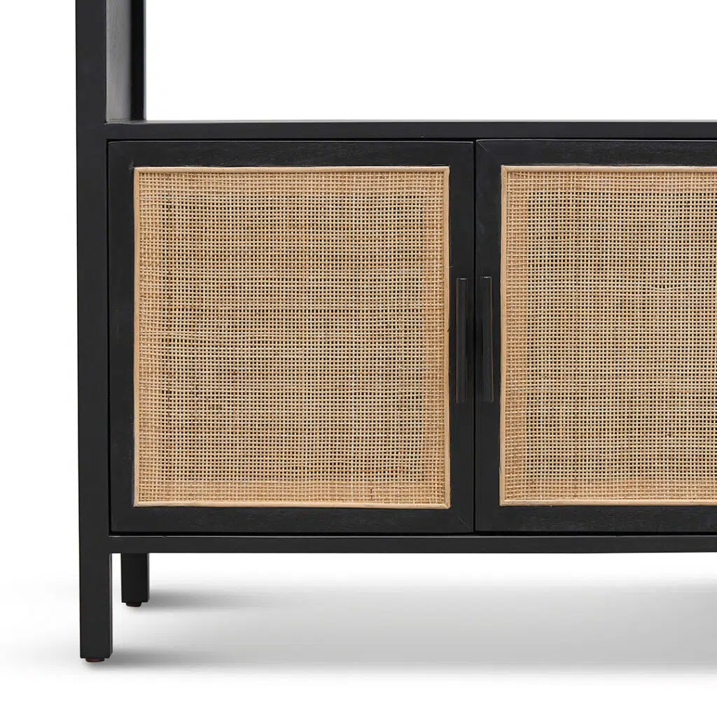 Nova Storage Cabinet 1.65m H, Full Black, Rattan Doors