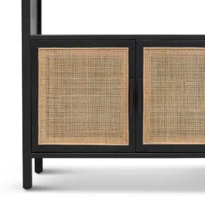 Nova Storage Cabinet 1.65m H, Full Black, Rattan Doors