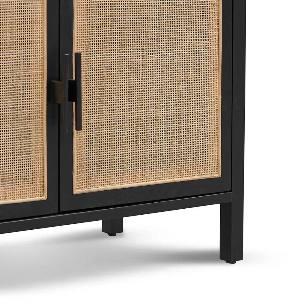 Nova Storage Cabinet Black 165cm H Rattan Doors