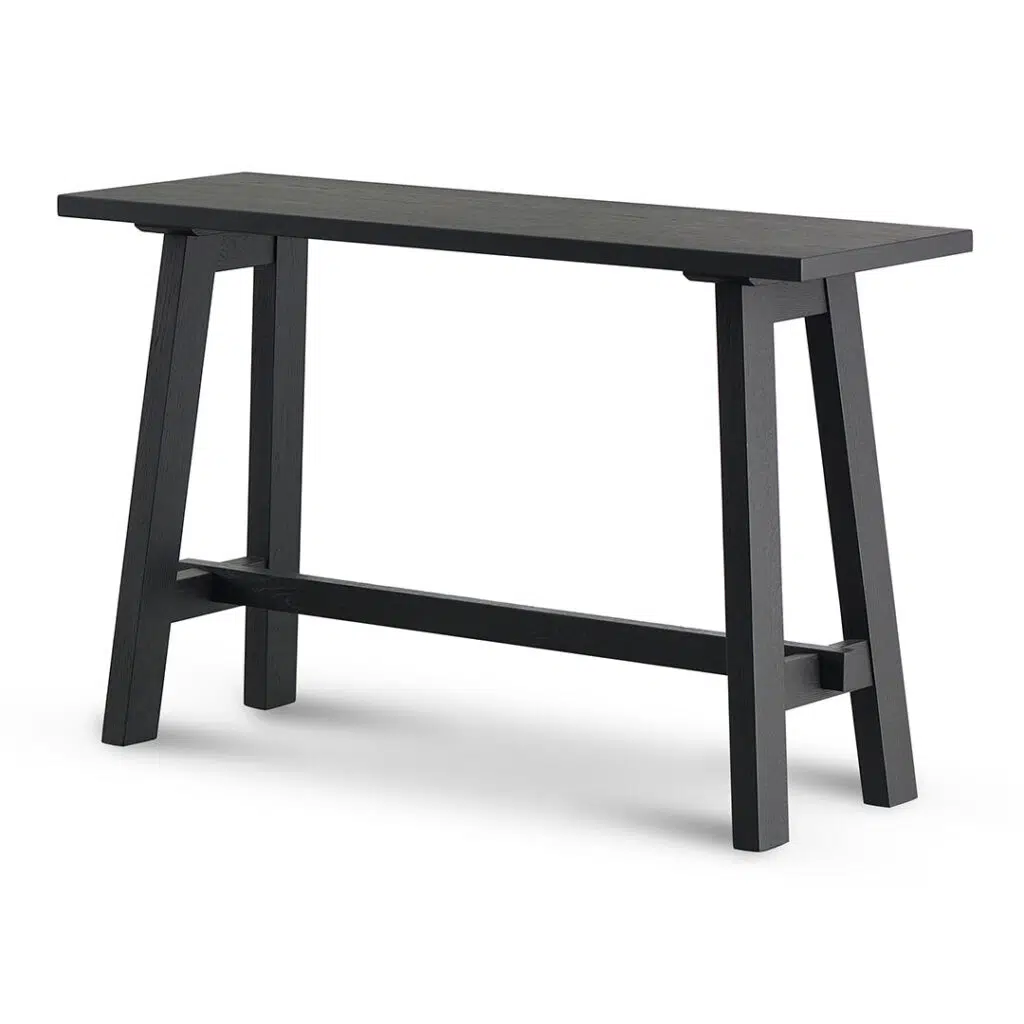 Elegant 1.2m Black Wooden Console Table, Durable Oak Veneer, Modern Sleek Design, Easy Assembly