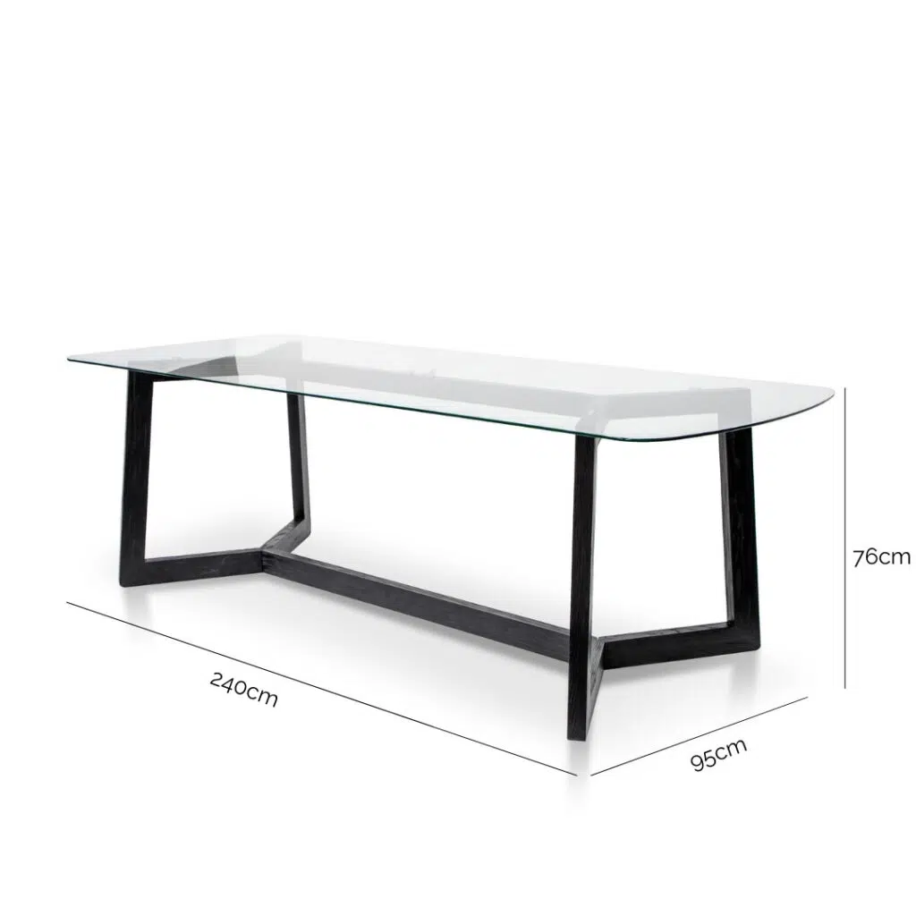 Eden 240cm Glass Top Dining Table Black Base Modern Design