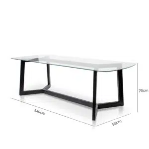 Eden 240cm Glass Top Dining Table Black Base Modern Design