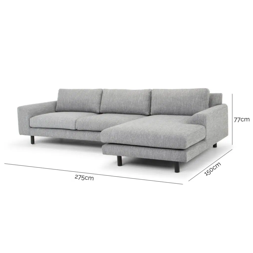 Graphite Grey 3 Seater Right Chaise Sofa with Black Legs