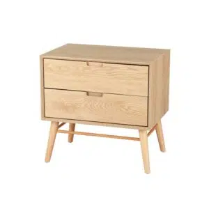 Gino Oak Bedside Table with Storage Drawers, Rustic-Scandinavian Style